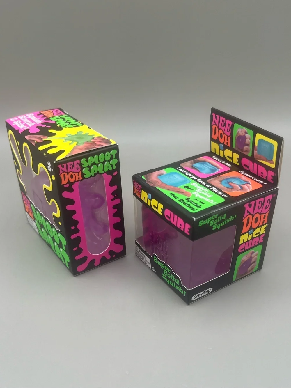 Authentic NEEDOH ~ 2 Pack 💜🩷~ Sploot Splat Squishy + Nice Cube Solid Squish Toy